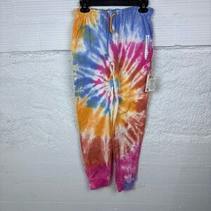 NWT Marissa Rose Vibrant Orange & Blue comfy Tie-Dye jogger Track Pants SZ small